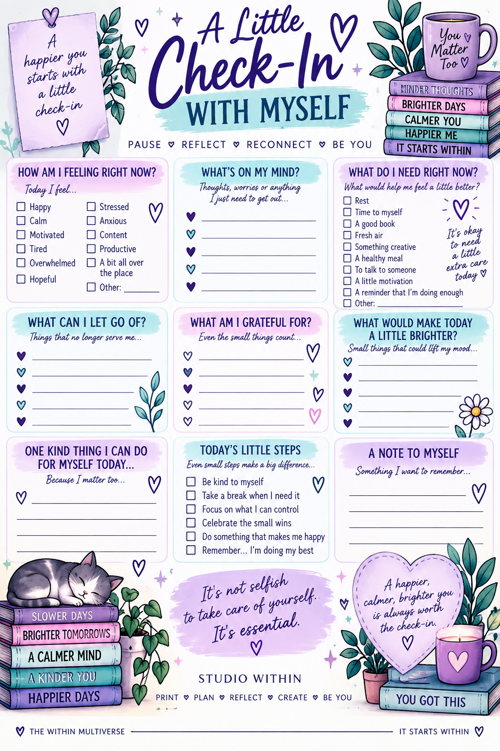 FREE A little check in with myself | Printable Self-Care Check-In