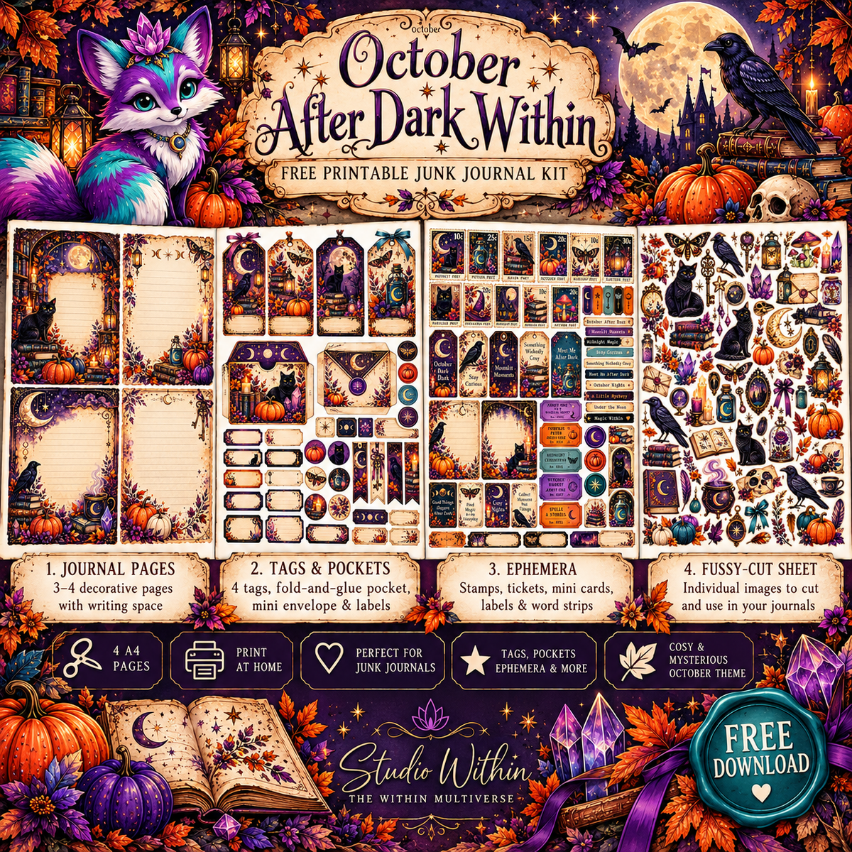 October After Dark Within - FREE Printable Junk Journal Kit